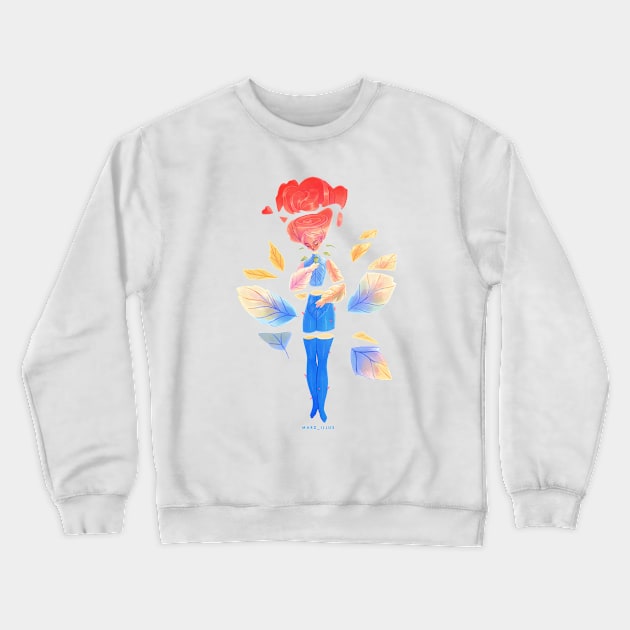 Red Rose Girl Cut Crewneck Sweatshirt by Mard_Illus